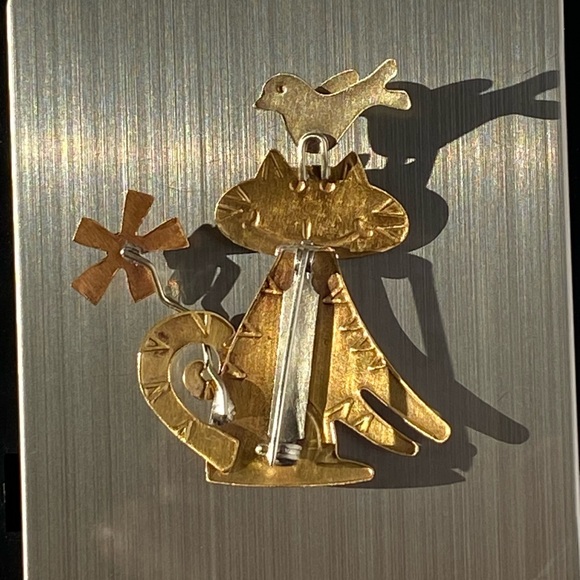 Cat Bird Figure Tri-tone Artisan Brooch Pin - Picture 5 of 16